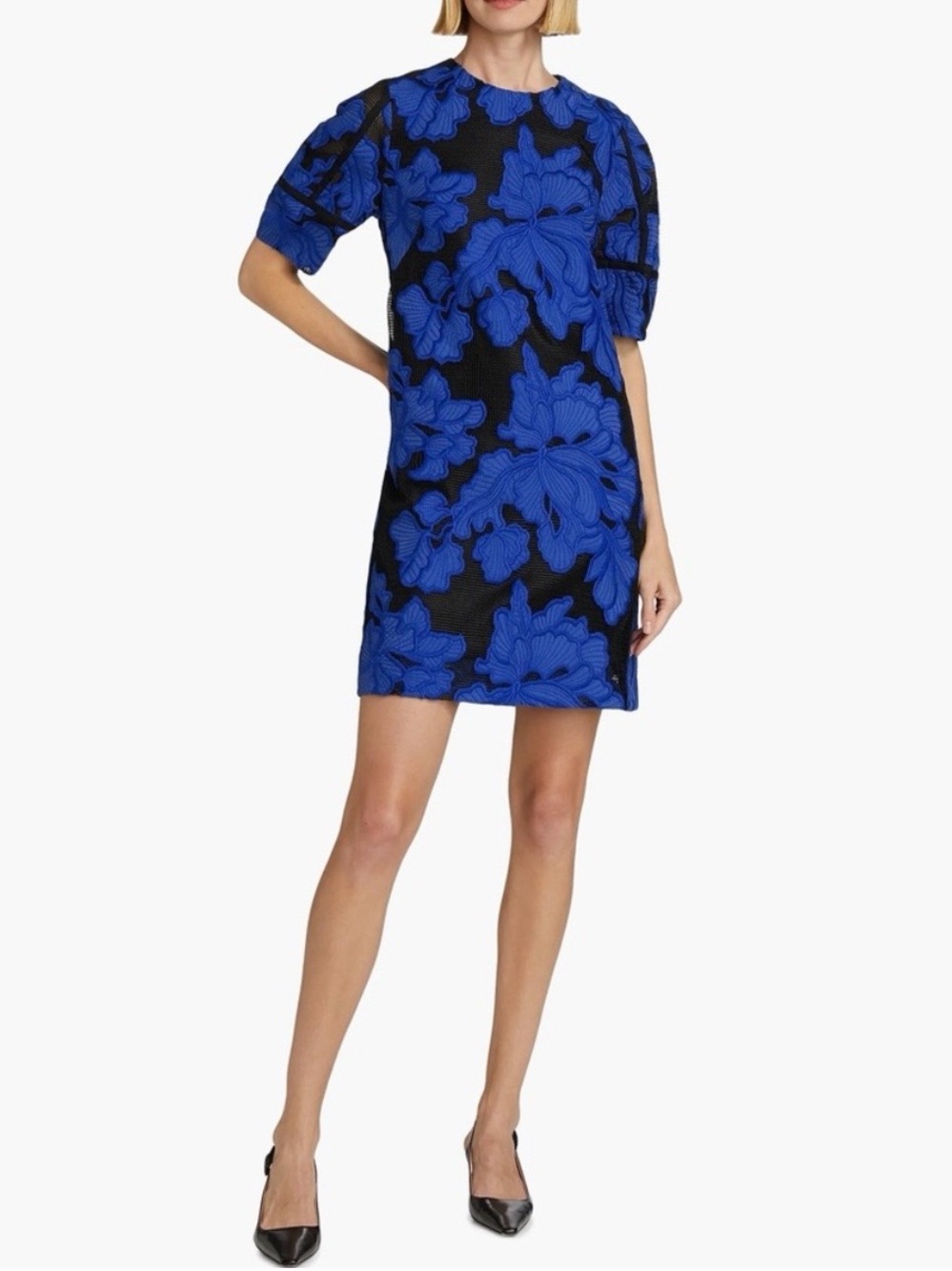 Lela Rose Black and Electric Blue Floral Shift Dress